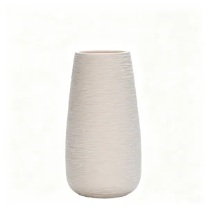 VS9216Z off-white ceramic vase with horizontal ribbed texture, rounded tall flower vessel, neutral tone ceramic decor for home styling
